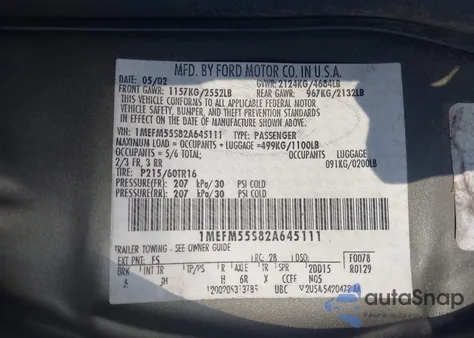 2002 Mercury Sable Ls Premium from USA, damaged, VIN 1MEFM55S82A645111